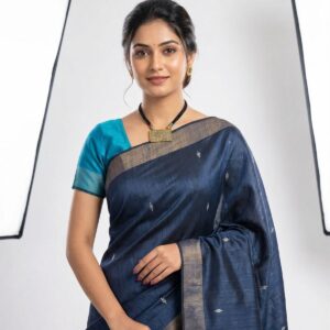 Pureweft Premium Dupion & Mulberry Silk Blue Saree