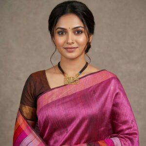 Pureweft Premium Dupion & Mulberry Silk Pink Saree