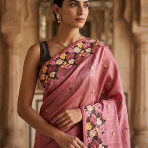 Pureweft Pure Kosa Silk Handloom Saree with Hand Embroidery