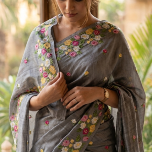 Pureweft Pure Kosa Silk Handloom Saree with Hand Embroidery
